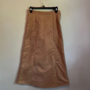 Vintage Tan Faux Suede A-Line Midi Skirt Small Camel Brown Ranch Country Cabin